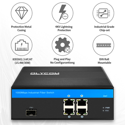 기가비트 5 포트 이더넷 POE 섬유 스위치 120W 예산 관리되지 않은 산업 SFP 슬롯