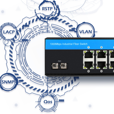 산업용 PoE 관리 스위치 8 포트 ST 섬유 기가비트 네트워크 관리되지 않은 CE FCC IP40 등급
