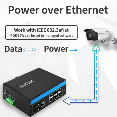 10 포트 산업용 L2 관리 스위치 PoE 기가 비트 이더넷 15.4W 30W IP40 CE 등급