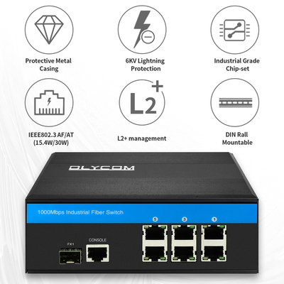 기가비트 산업 관리 PoE 스위치 7 포트 2.5G 섬유 링 관리 가능