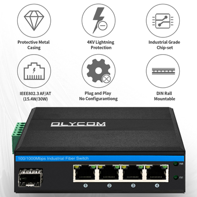 5 포트 SFP PoE 스위치 기가 비트 네트워크 PoE/PoE+ 120W 예산 DC48V 팬 없는 CE FCC