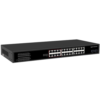 24 포트 CCTV PoE 스위치 기가 비트 네트워크 SFP 광학 업링크 관리되지 않은 300W 예산