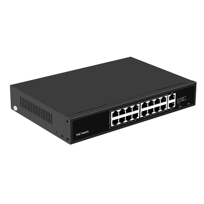 16 포트 PoE 스위치 10/100M 이더넷 2 SFP/RJ45 업링크로 CCTV 카메라 300W 예산