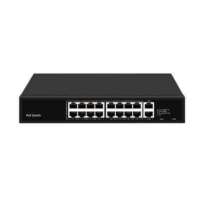 16 포트 PoE 스위치 10/100M 이더넷 2 SFP/RJ45 업링크로 CCTV 카메라 300W 예산