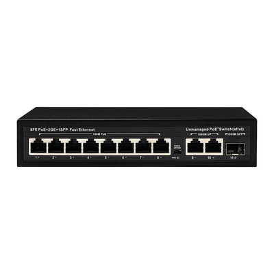 관리되지 않은 POE 스위치 8 PoE 10/100Mbps + 2 LAN 100/1000Mbps + 1SFP 100/1000M CCTV