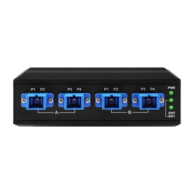 4 채널 산업 광학 우회 스위치 D2X2B Din Rail DC24V 입력 SM/MM 전력 고장으로