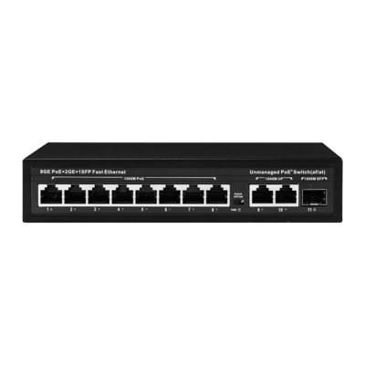 120W 관리되지 않은 POE 스위치 8 PoE 10/100/1000Mbps + 2 LAN 10/100/1000Mbps + 1SFP 100/1000M
