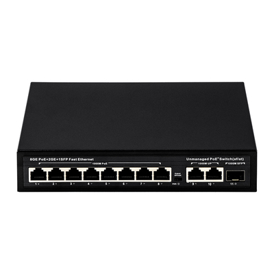 120W 관리되지 않은 POE 스위치 8 PoE 10/100/1000Mbps + 2 LAN 10/100/1000Mbps + 1SFP 100/1000M