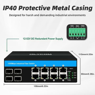 레이어 3 산업 관리 스위치 기가 비트 이더넷 12 포트 ERPS RSTP DIN Rail CE