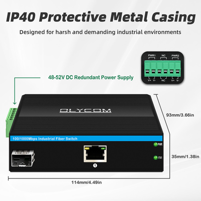 산업용 PoE 미디어 변환기 기가 비트 이더넷 30W 48V 출력 Din Rail 관리되지 않은
