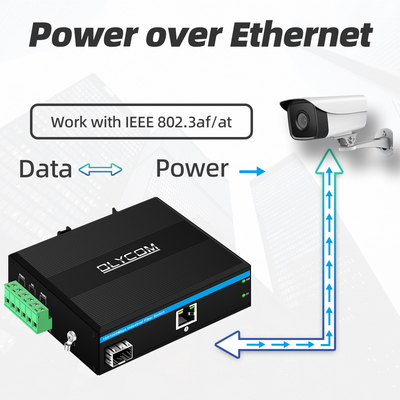 산업용 PoE 미디어 변환기 기가 비트 이더넷 30W 48V 출력 Din Rail 관리되지 않은