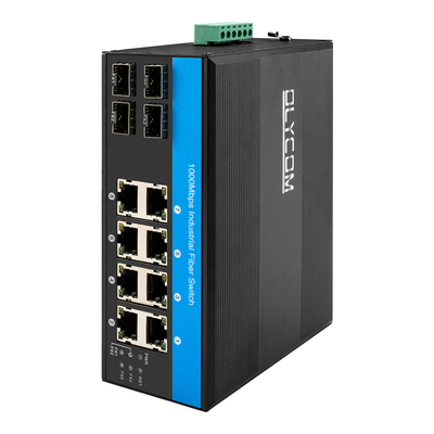 기가비트 12 포트 산업용 PoE 이더넷 스위치 IEEE 802.3af/at RJ45 DIN 철도 설치 스위치