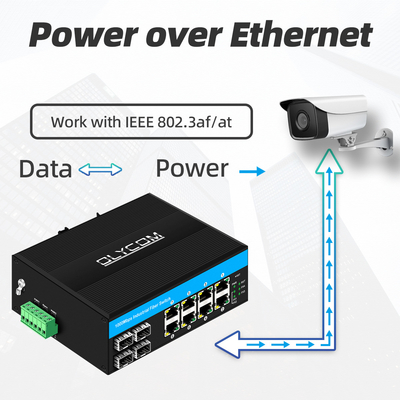 기가비트 12 포트 산업용 PoE 이더넷 스위치 IEEE 802.3af/at RJ45 DIN 철도 설치 스위치