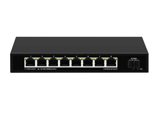 8 포트 2.5G 네트워크 스위치 관리되지 않은 10G 섬유 DC12V 입력 팬 없는 자동 적응 속도