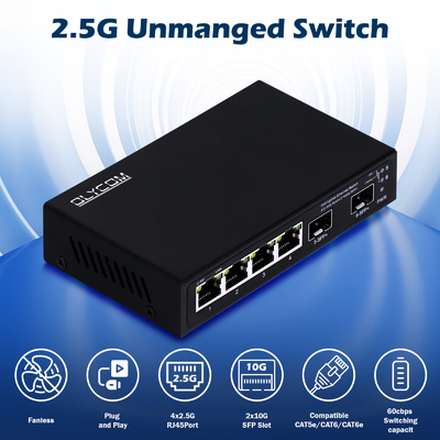 6 포트 10g 섬유 이더넷 스위치 4* 2.5G RJ45 + 2* 10G SFP+ 지원 OEM/ODM