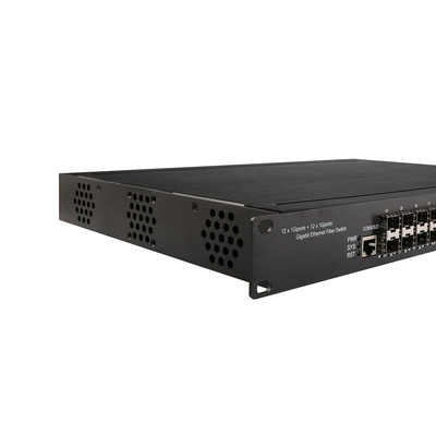 1U 랙 기가비트 24 포트 관리 이더넷 포 스위치와 12 RJ45+12 SFP AC100-240V 입력 산업 스위치