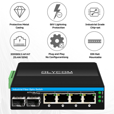 미니 6포트 기가비트 이더넷 스위치 포 스위치 딘 레일 2 sfp+ 4 RJ45 DC48-52V 듀얼 전원 입력