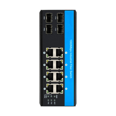 12 포트 10/100/1000mbps 관리되지 않은 din-rail poe 스위치 4 SFP 포트 + 8 RJ45 포트 이더넷 스위치