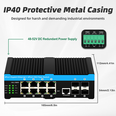 12 포트 10G L2/L3 관리된 포+ 스위치 4*10G Sfp 포트 DC48V 듀얼 파워 입력 10g 포 스위치