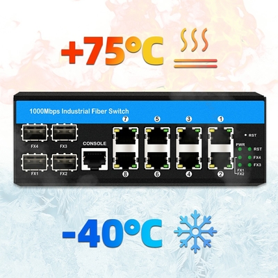 기가비트 관리 스위치 12 포트 이더넷 스위치 4SFP+8RJ45 DIN-Rail 듀얼 전원 입력