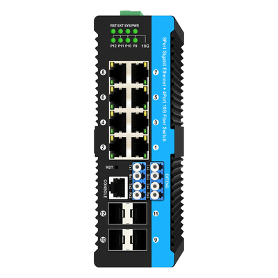 12 포트 10G L2/L3 관리된 POE+ 스위치 광학 우회 스위치 4*10G sfp +8 RJ45 din-rail 이더넷 스위치