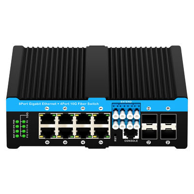 12 포트 10G L2/L3 관리된 POE+ 스위치 광학 우회 스위치 4*10G sfp +8 RJ45 din-rail 이더넷 스위치