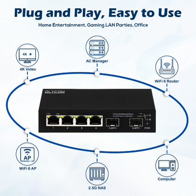 10g 이더넷 스위치 관리되지 않은 4 포트 2.5G 이더넷 스위치와 10G SFP+ 포트