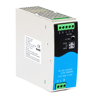 480W DIN 레일 전원 공급 48V 10A 넓은 AC/DC 입력 액티브 PFC DC OK