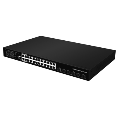 24 포트 2.5G PoE 스위치 10G 파이버 업링크 L3 관리 이더넷 400W 예산 AC 입력
