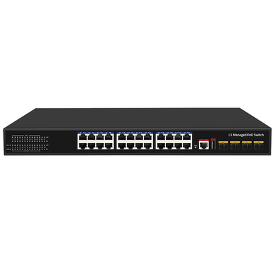 24 포트 PoE 스위치 10G Fiber300W 예산 USB 콘솔 L3 관리 AC 입력