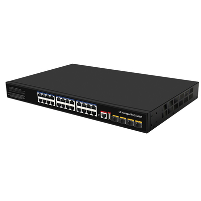 24 포트 PoE 스위치 10G Fiber300W 예산 USB 콘솔 L3 관리 AC 입력