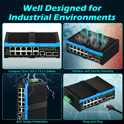 16 포트 관리 산업 이더넷 스위치 8RJ45+8SFP POE 스위치 4*RS485+2*CAN BUS