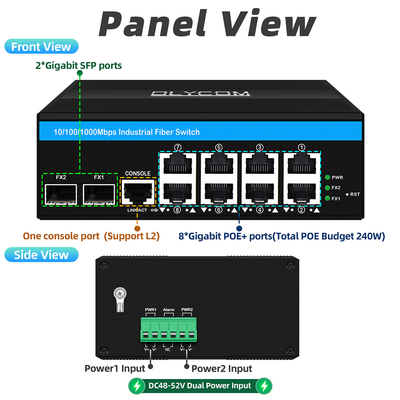 8 포트 기가비트 관리 포 스위치 산업 이더넷 스위치 2SFP+8 RJ45