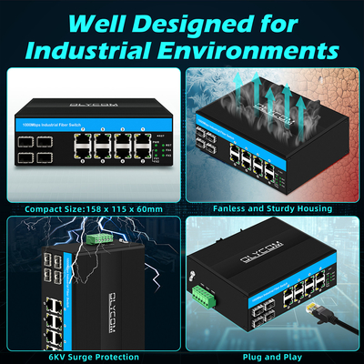 12 포트 산업 이더넷 스위치 Din 네트워크 스위치 4SFP+8RJ45 DC12-52V 듀얼 전원 공급