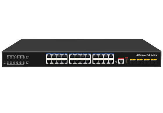 10G 24 포트 포 스위치 L3 관리 이더넷 섬유 스위치 400W 4*10G 섬유 포트+24*RJ45 POE 포트
