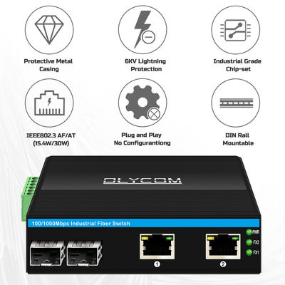 산업용 POE 스위치 2 SFP + 2 RJ45 포트 6KV 급상폭 보호 및 DC48V 전원 입력