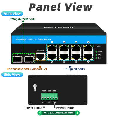 견고한 관리형 이더넷 스위치 Vitesse 칩셋 2 SFP 8 RJ45 SNMP 관리 산업용 이더넷 스위치