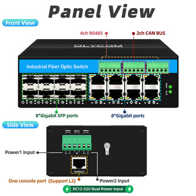 CAN 버스 RS485를 갖춘 관리형 산업용 광섬유 스위치, 6포트, 혹독한 환경 사용, 팬리스, IP40 등급