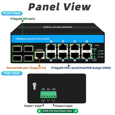 8 포트 POE 4 SFP 포트 및 Vitesse 칩 관리 네트워크 스위치와 함께 산업 POE 스위치