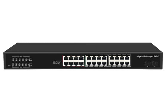 24 Port Gigabit Fiber Network Switch Unmanaged Smart VLAN & Extend Mode AC Powered