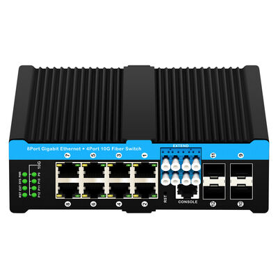 10G 산업용 섬유 우회 스위치 이더넷 PoE 스위치 4*10G Sfp 포트+8*10/100/1000mbps