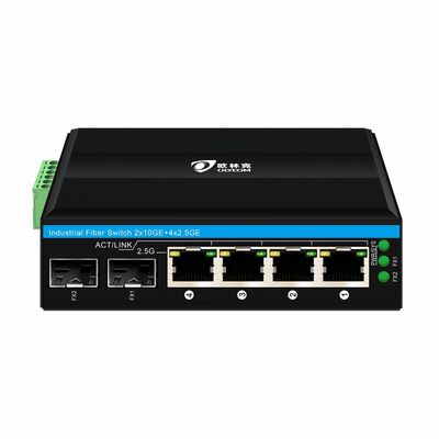 산업용 2.5G PoE 섬유 스위치 4 포트 PoE+ 2 SFP 10G Uplink DIN 레일