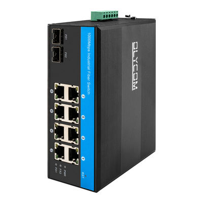 10 포트 기가비트 산업 네트워크 스위치 SFP 섬유 업링크 Din Rail 관리되지 않은