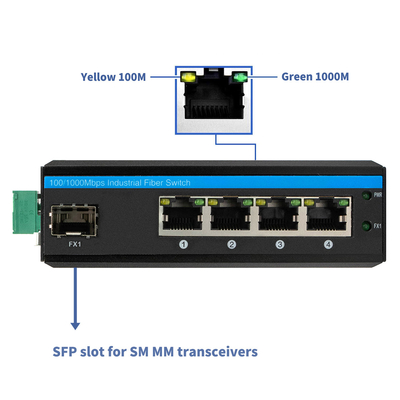 미니 5 포트 기가비트 산업용 섬유 스위치 SFP 업링크 관리되지 않은 Din Rail 유형 DC12V