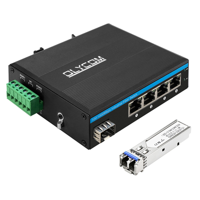 미니 5 포트 기가비트 산업용 섬유 스위치 SFP 업링크 관리되지 않은 Din Rail 유형 DC12V
